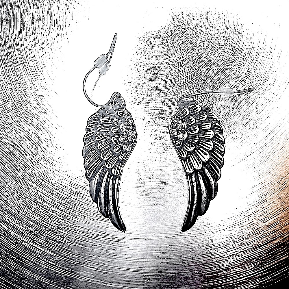 Nwot Angel wing earrings with lab made diamonds on the inside area of the wing - Picture 2 of 2